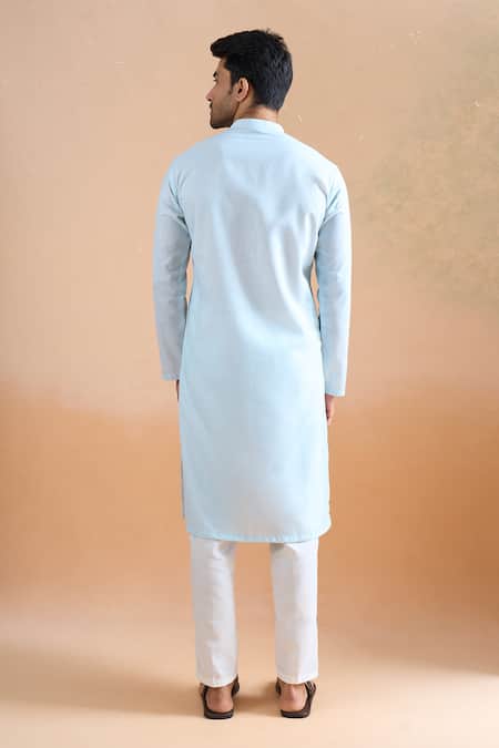 Arihant Rai Sinha Blue Cotton Digital Print Kurta And Cream Pant Set Online at Aza Fashions Arihant Rai Sinha_Blue Cotton Digital Print Kurta And Cream Pant Set _Online_at_Aza_Fashions