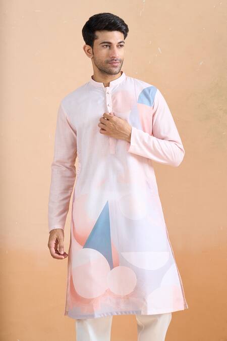 Arihant Rai Sinha_Peach Cotton Digital Print Kurta And Cream Pant Set _Online_at_Aza_Fashions