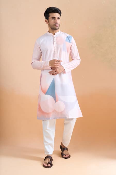 Shop_Arihant Rai Sinha_Peach Cotton Digital Print Kurta And Cream Pant Set _Online_at_Aza_Fashions