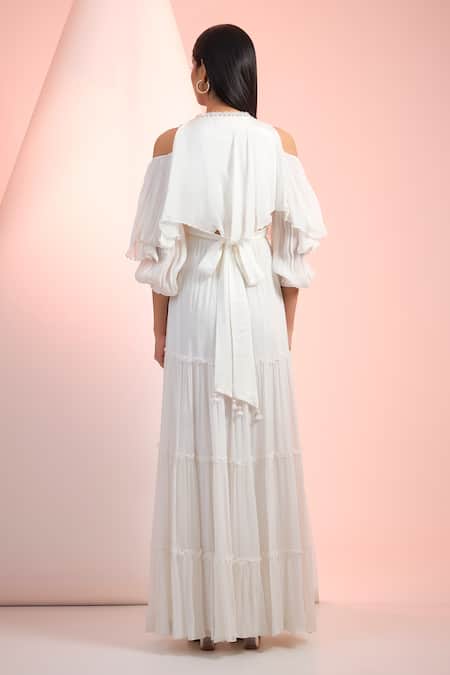 Mandira Wirk Resort Off White Solid Chiffon Dress 