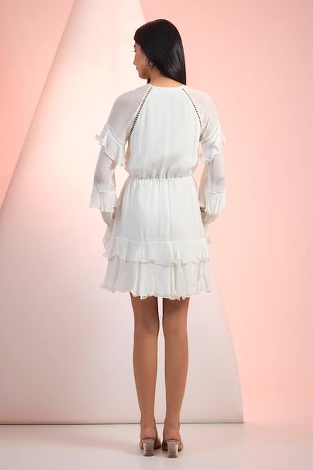 Mandira Wirk Resort Off White Solid Chiffon Dress 