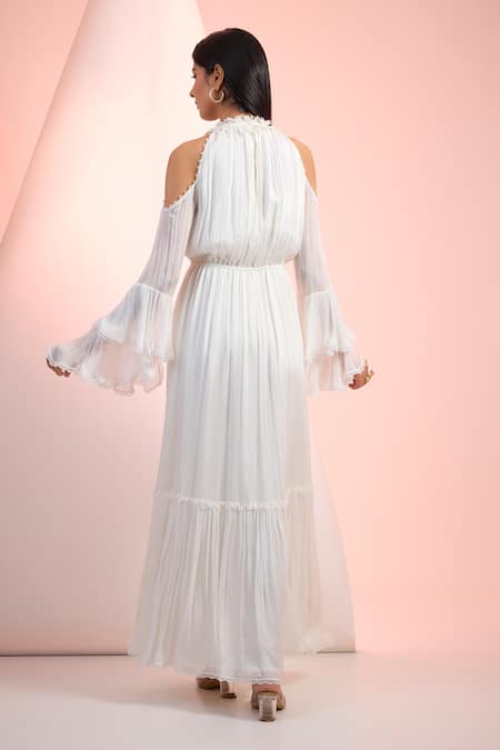 Mandira Wirk Resort Off White Solid Chiffon Dress 