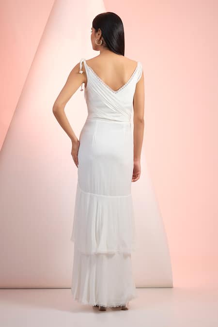Mandira Wirk Resort Off White Solid Chiffon Dress 