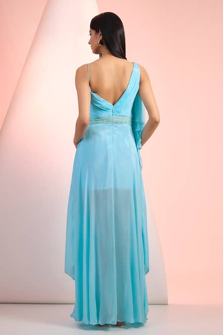 Mandira Wirk Resort Sky Blue Chiffon Solid Dress 