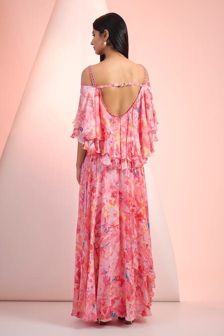 Mandira Wirk Resort Floral Printed Chiffon Dress 