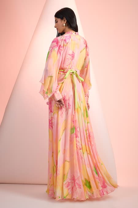 Mandira Wirk Resort Floral Printed Chiffon Dress 