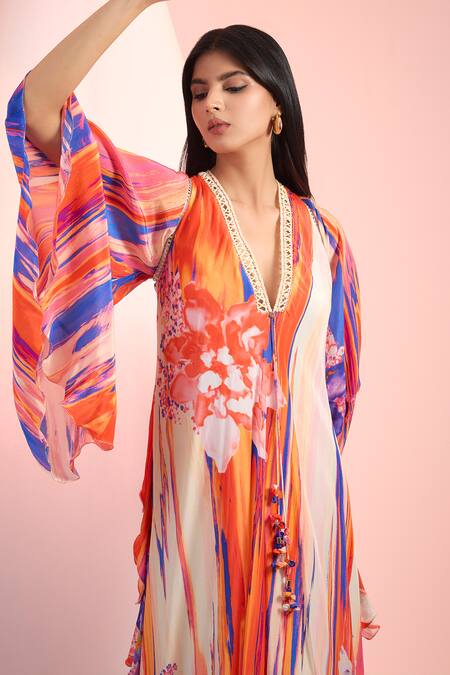 Mandira Wirk Resort Multi Color Chiffon V-neck Printed Dress Online at Aza Fashions Mandira Wirk Resort_Multi Color Chiffon V-neck Printed Dress _Online_at_Aza_Fashions
