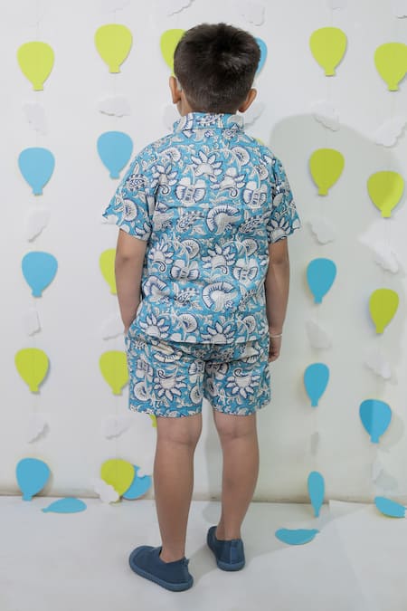 Tiny Colour Blue Printed Shirt & Shorts Co-ord Set 