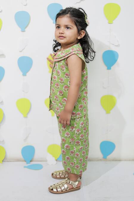 Shop_Tiny Colour_Green Cotton Printed Shirt And Trouser Co-ord Set _Online_at_Aza_Fashions