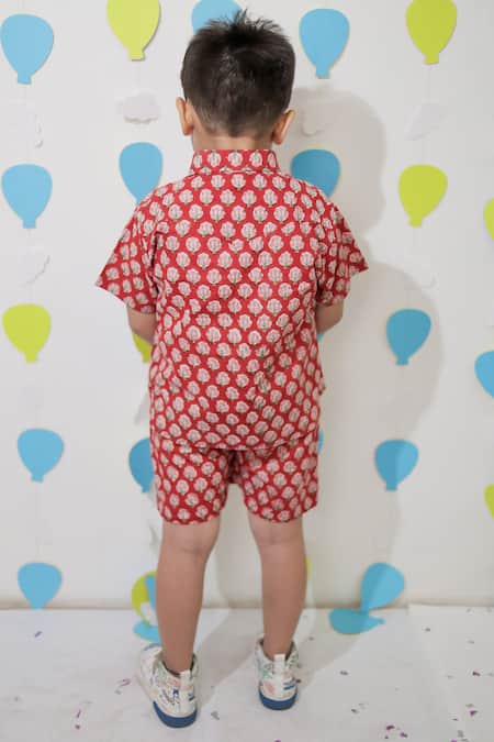 Tiny Colour Red Printed Shirt & Shorts Co-ord Set 