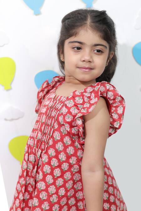 Tiny Colour_Red Cotton Printed Dress _Online_at_Aza_Fashions