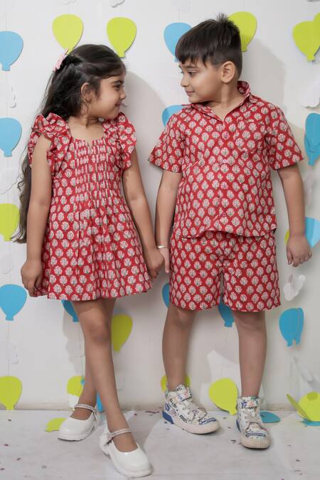 Buy_Tiny Colour_Red Cotton Printed Dress _Online_at_Aza_Fashions