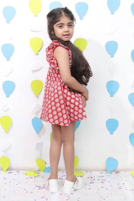 Tiny Colour_Red Cotton Printed Dress _at_Aza_Fashions