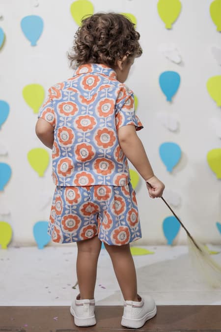 Tiny Colour Blue Orange Printed Shirt & Shorts Co-ord Set 