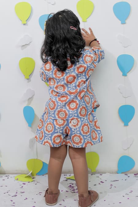 Tiny Colour Blue Orange Printed Shirt & Shorts Co-ord Set 