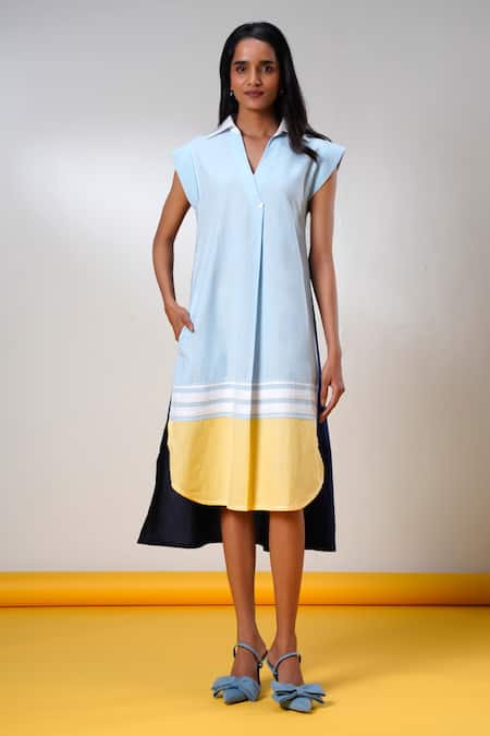 Madder Much Multi Color Cotton V-neck Multi-color Handloom Midi Dress 