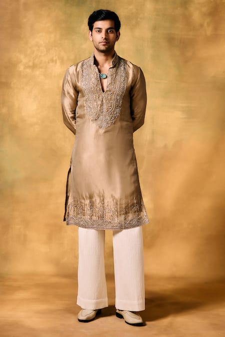 MUKTI AND KAVITH CASA Gold Tissue Embroidery Dawn Kurta Set 