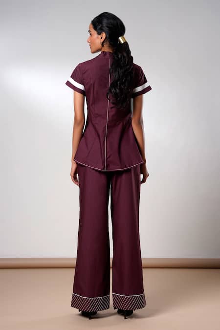 Shop Madder Much Brown Cotton Fold And Flow Wrap Top Pant Set at Aza Fashions Shop_Madder Much_Brown Cotton Fold And Flow Wrap Top Pant Set _at_Aza_Fashions