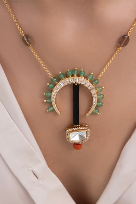 Shop Joules By Radhika Green Designer Tarangi Necklace at Aza Fashions Shop_Joules By Radhika_Green Designer Tarangi Necklace _at_Aza_Fashions