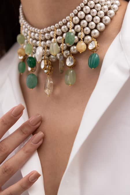 Joules by Radhika Multicolor Pearl Choker Necklace 