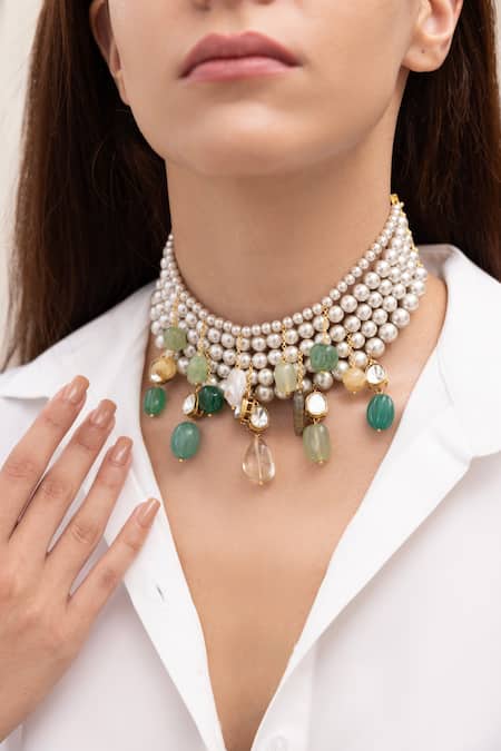 Joules by Radhika Multicolor Pearl Choker Necklace 