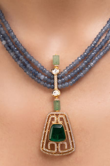 Shop_Joules By Radhika_Blue Designer Mevira Choker Necklace_at_Aza_Fashions