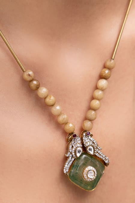 Shop Joules By Radhika Beige Stone Designer Eshani Necklace at Aza Fashions Shop_Joules By Radhika_Beige Stone Designer Eshani Necklace _at_Aza_Fashions