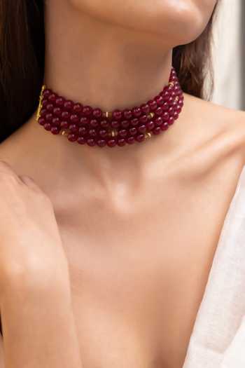 Buy Joules By Radhika Maroon Beaded Gold Finish Choker Necklace at Aza Fashions Buy_Joules By Radhika_Maroon Beaded Gold Finish Choker Necklace _at_Aza_Fashions