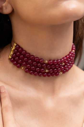 Shop Joules By Radhika Maroon Beaded Gold Finish Choker Necklace at Aza Fashions Shop_Joules By Radhika_Maroon Beaded Gold Finish Choker Necklace _at_Aza_Fashions