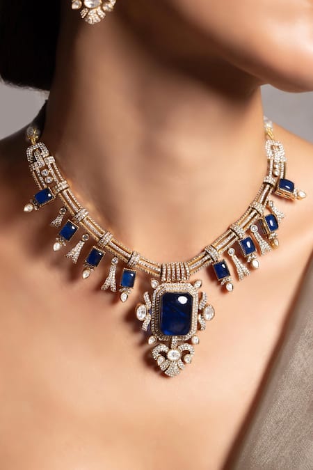 Shop Joules By Radhika Blue Designer Nivara Necklace Set at Aza Fashions Shop_Joules By Radhika_Blue Designer Nivara Necklace Set_at_Aza_Fashions