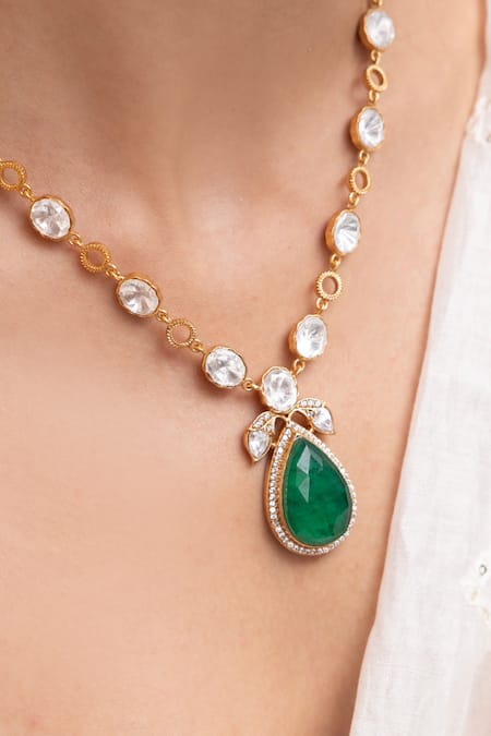 Joules By Radhika Sarya Green Stone Necklace Set