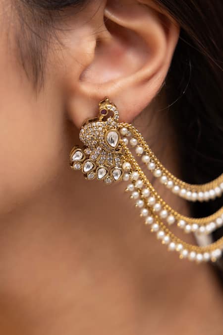Shop Joules By Radhika Gold Plated Crystals, Pearls Teeraya Finish Earrings at Aza Fashions Shop_Joules By Radhika_Gold Plated Crystals, Pearls Teeraya Finish Earrings_at_Aza_Fashions