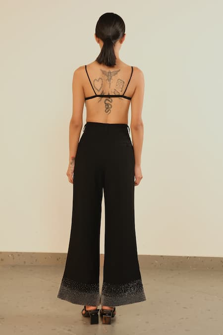 Shop Somya Goyal Black Viscose, Polyester, Spandex Celestial Edge Trousers at Aza Fashions Shop_Somya Goyal_Black Viscose, Polyester, Spandex Celestial Edge Trousers_at_Aza_Fashions