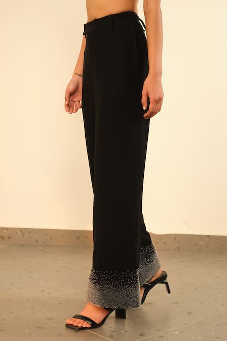Somya Goyal Black Viscose, Polyester, Spandex Celestial Edge Trousers Online at Aza Fashions Somya Goyal_Black Viscose, Polyester, Spandex Celestial Edge Trousers_Online_at_Aza_Fashions