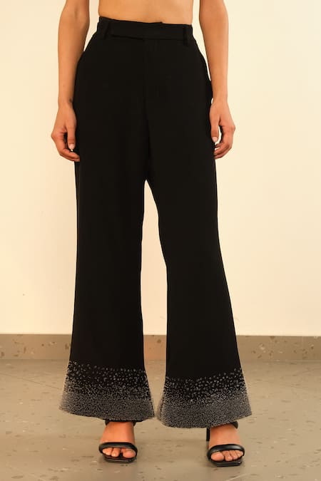 Buy Somya Goyal Black Viscose, Polyester, Spandex Celestial Edge Trousers Online at Aza Fashions Buy_Somya Goyal_Black Viscose, Polyester, Spandex Celestial Edge Trousers_Online_at_Aza_Fashions