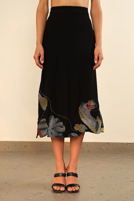 Somya Goyal_Black Viscose, Polyester, Spandex Embroidery Sculpted Skirt _Online_at_Aza_Fashions