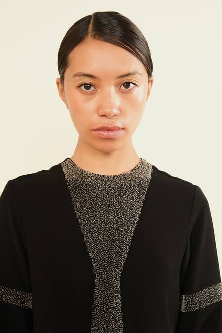 Somya Goyal_Black Viscose, Polyester, Spandex Round Neck Prism Column Dress_Online_at_Aza_Fashions