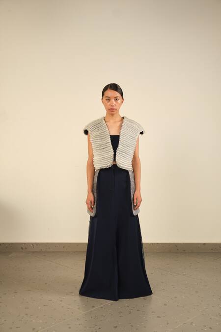 Somya Goyal_Blue Viscose, Polyester, Spandex 3d Edge Skirt _Online_at_Aza_Fashions