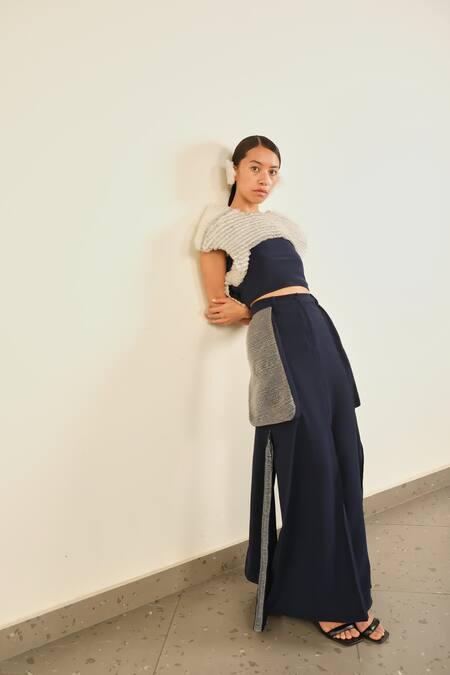 Buy_Somya Goyal_Blue Viscose, Polyester, Spandex 3d Edge Skirt _Online_at_Aza_Fashions