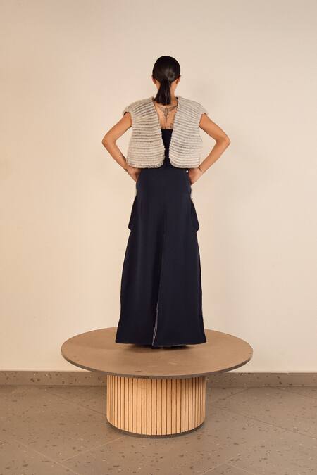 Buy_Somya Goyal_Blue Viscose, Polyester, Spandex 3d Edge Skirt 