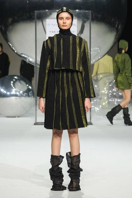 Somya Goyal Black Viscose, Polyester, Spandex Striped Skirt Online at Aza Fashions Somya Goyal_Black Viscose, Polyester, Spandex Striped Skirt _Online_at_Aza_Fashions