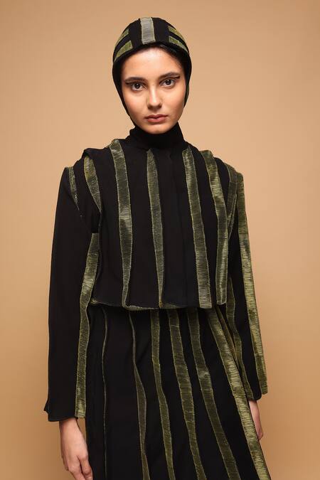 Buy_Somya Goyal_Black Viscose, Polyester, Spandex Striped Skirt _Online_at_Aza_Fashions