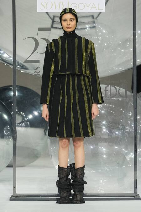 Shop Somya Goyal Black Viscose, Polyester, Spandex Striped Skirt Online at Aza Fashions Shop_Somya Goyal_Black Viscose, Polyester, Spandex Striped Skirt _Online_at_Aza_Fashions