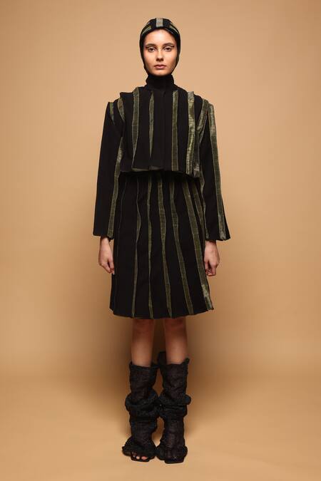 Somya Goyal_Black Viscose, Polyester, Spandex Striped Skirt _at_Aza_Fashions