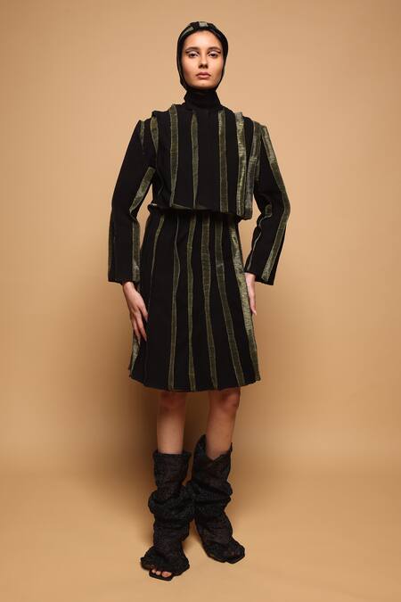 Buy_Somya Goyal_Black Viscose, Polyester, Spandex Striped Skirt 