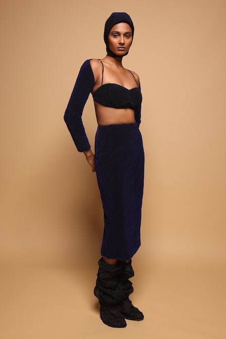 Somya Goyal_Blue Viscose, Polyester, Spandex Lumen Skirt _Online_at_Aza_Fashions