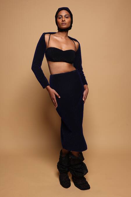 Shop_Somya Goyal_Blue Viscose, Polyester, Spandex Lumen Skirt _Online_at_Aza_Fashions