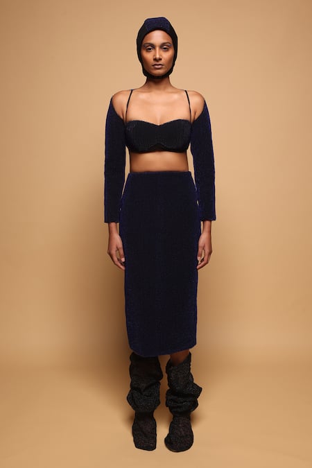 Somya Goyal_Blue Viscose, Polyester, Spandex Lumen Skirt _at_Aza_Fashions