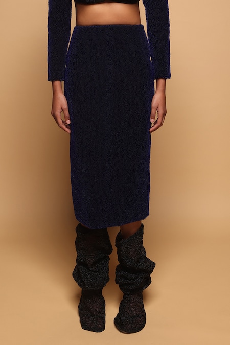 Buy_Somya Goyal_Blue Viscose, Polyester, Spandex Lumen Skirt 