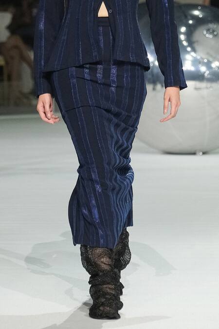 Shop_Somya Goyal_Blue Viscose, Polyester, Spandex Shadowline Skirt _Online_at_Aza_Fashions